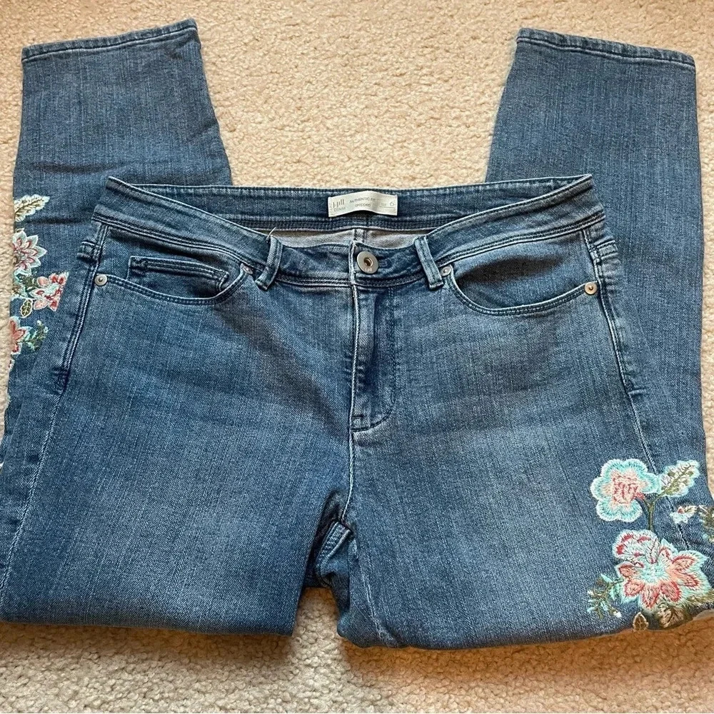 J. Jill Dark Blue Embroidered Floral Jeans
